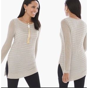 CHICO'S SHINE DETAIL AMELIE GOLD METALLIC SWEATER WOMENS Petite SMALL 0 TUNIC